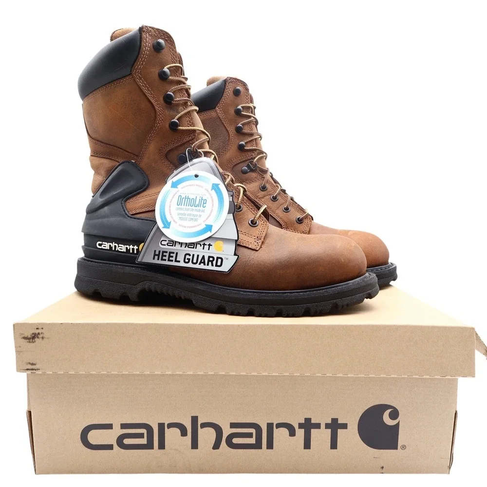Carhartt Work Boots Mens 10 W Brown Leather Waterproof 8